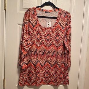 Ofeefan Geometric Print 3/4 Length Sleeve Tunic…size XXL